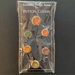Accessory Design Group Vintage 80s Jewel Button Covers New Old Stock Gold Jewels